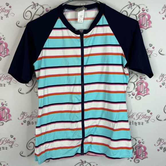 Tommy Bahama Tops - Tommy Bahama rash guard swim shirt zip up stripes Multicolor Striped Zip-Up